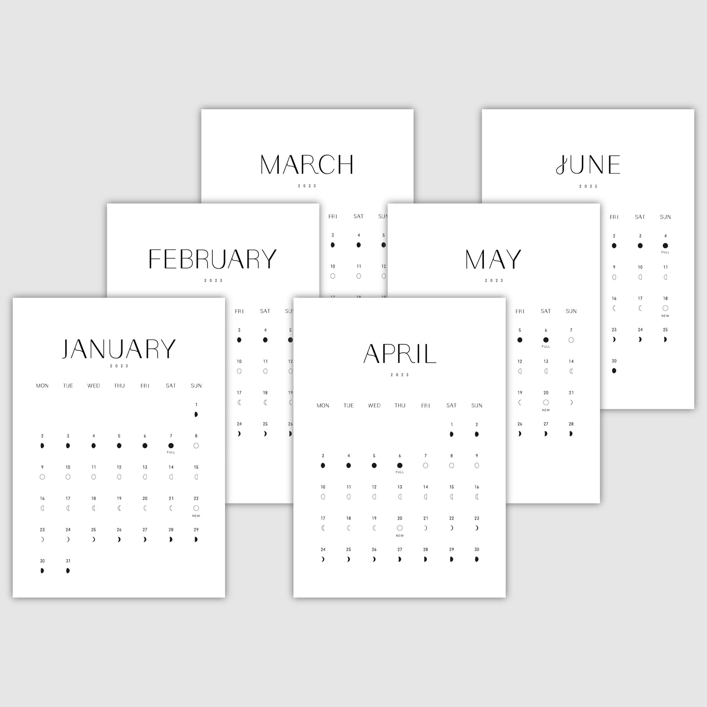 月のカレンダー 2023年 ／ Moon Calendar ／ 満月・新月・月の満ち欠けが分かる